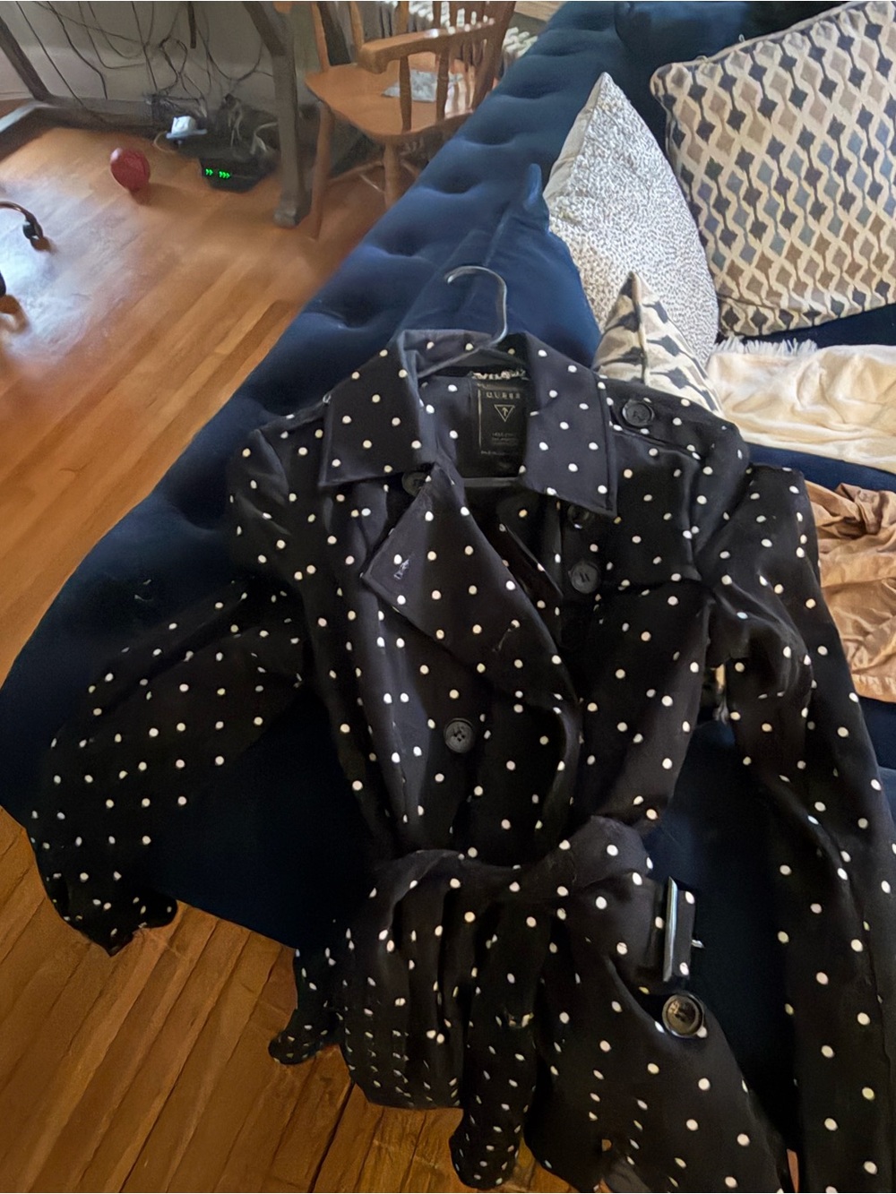 Guess Black Polka Dot Trench Coat
